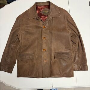 Rugged vintage thick brown leather jacket